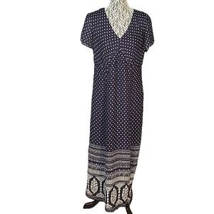 Norton McNaughton Women's Maxi dress‎ floral mixed media lined 14 navy blue